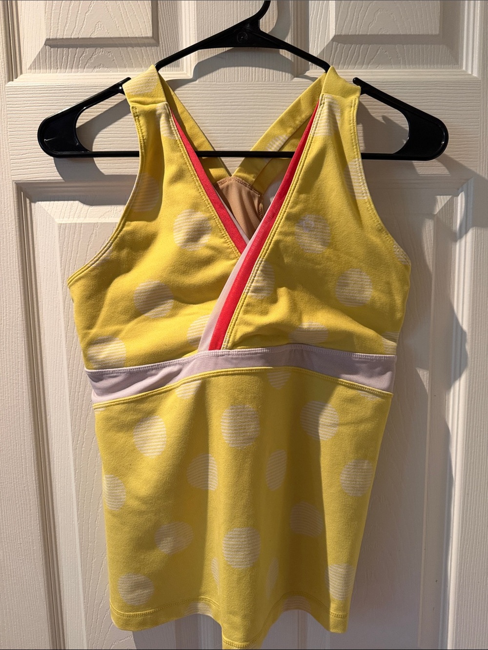 lululemon athletica Yellow Polka Dot Cross-Back Tank Top with Pink Trim